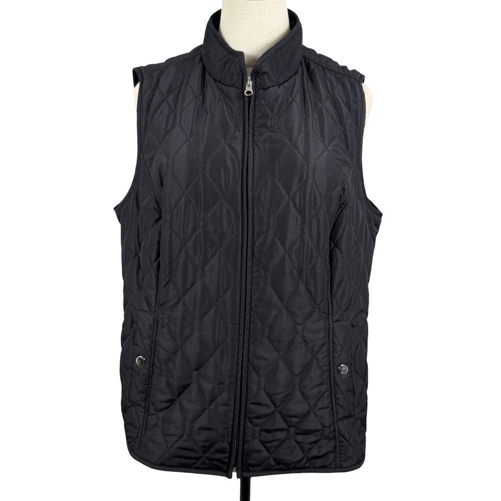 EUC Croft & Barrow Womens PL Quilted Vest Black Diamond Stitch Zip Up Mock Neck